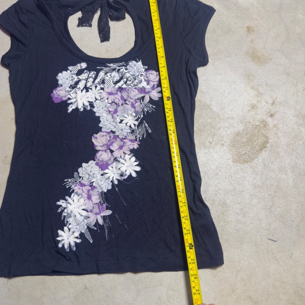 Guess Womens Black Floral Graphic Top - Picture 3 of 5